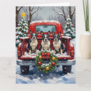 Boston Terrier Weihnachten Rotes Lastwagen Ferien Karte