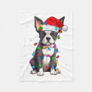 Boston Terrier Weihnachten Santa Hut Baum Lichter Fleecedecke