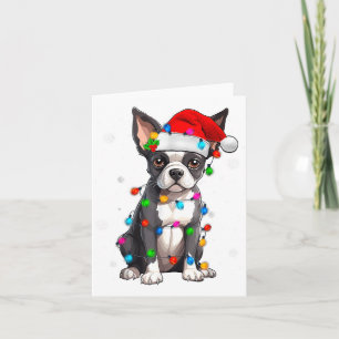 Boston Terrier Weihnachten Santa Hut Baum Lichter Karte