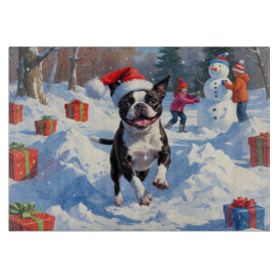 Boston Terrier Weihnachtliche Schneelandschaft Schneidebrett