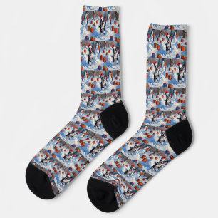 Boston Terrier Weihnachtliches Schneeszenario Socken