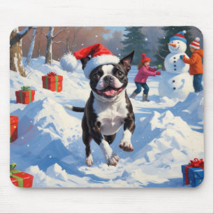 Boston Terrier Weihnachtliches Schneeszene Mousepad