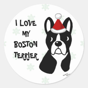 Boston Terrier Weihnachts-Cartoon Snowflake Runder Aufkleber