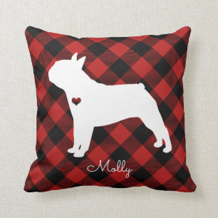 Boston Terrier Weihnachts-Karo-Hundename Kissen