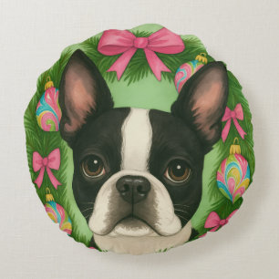 Boston Terrier Weihnachts-Kissen Rundes Kissen