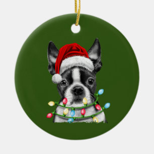 Boston Terrier Weihnachtsbaum Lichter Xmas Keramik Ornament