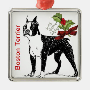 Boston Terrier Weihnachtsbaumanhänger Silbernes Ornament