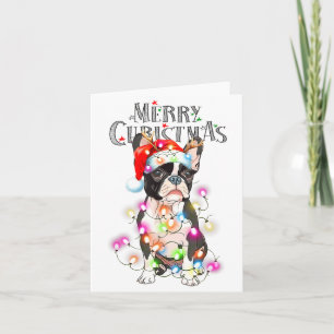 Boston Terrier Weihnachtsbeleuchtung Xmas Hund Karte