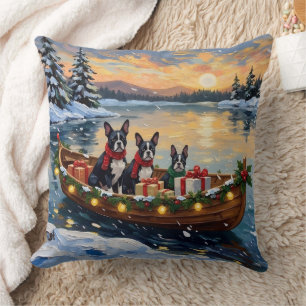 Boston Terrier Weihnachtsboot Urlaub Kissen
