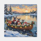 Boston Terrier Weihnachtsboot Urlaub Magnet (Vorne)