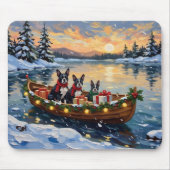 Boston Terrier Weihnachtsboot Urlaub Mousepad (Vorne)