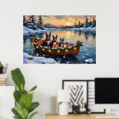 Boston Terrier Weihnachtsboot Urlaub Poster (Heimbüro)