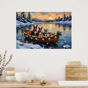 Boston Terrier Weihnachtsboot Urlaub Poster