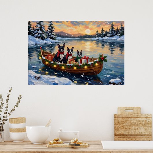 Boston Terrier Weihnachtsboot Urlaub Poster (Küche)