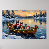 Boston Terrier Weihnachtsboot Urlaub Poster (Vorne)