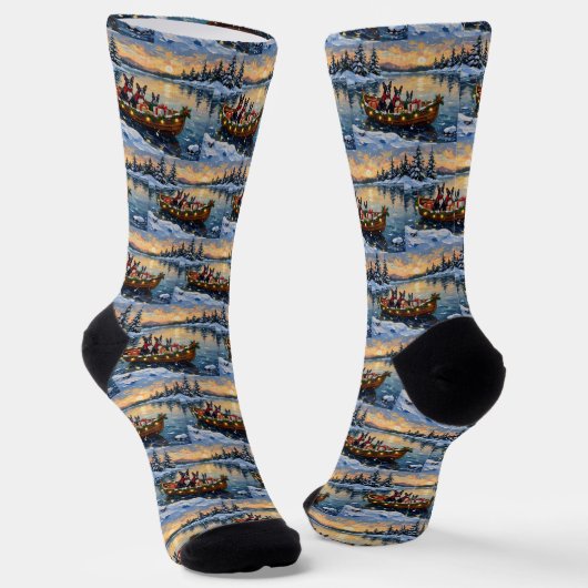 Boston Terrier Weihnachtsboot Urlaub Socken (Gewinkelt)