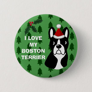 Boston-Terrier-WeihnachtsCartoon Button