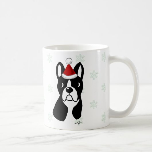 Boston-Terrier-WeihnachtsCartoon-Schneeflocke Kaffeetasse (Rechts)
