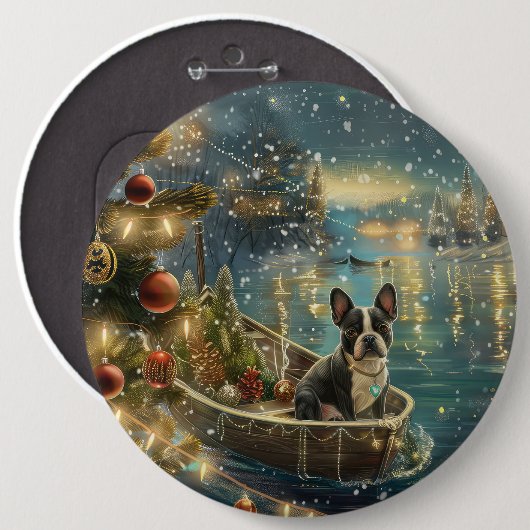Boston Terrier Weihnachtsfeiertage Button (Vorne & Hinten)