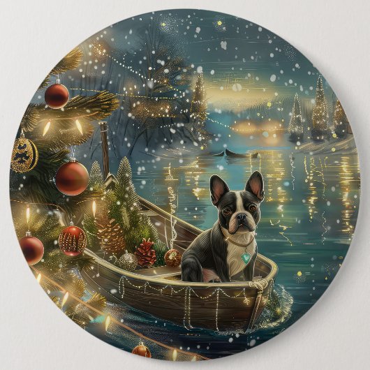 Boston Terrier Weihnachtsfeiertage Button (Vorderseite)