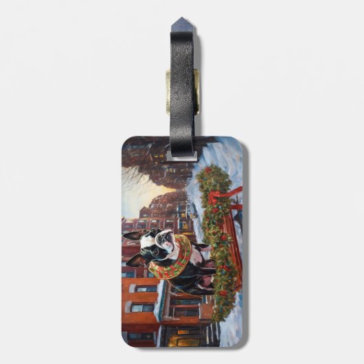 Boston Terrier Weihnachtsfeiertage Gepäckanhänger (Rückseite vertikal)