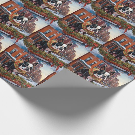 Boston Terrier Weihnachtsfeiertage Geschenkpapier (Ecke)