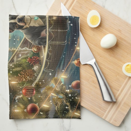 Boston Terrier Weihnachtsfeiertage Geschirrtuch (Viertel Falte)