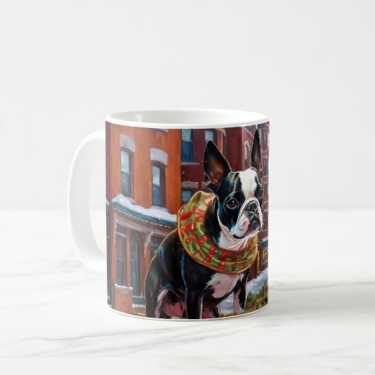 Boston Terrier Weihnachtsfeiertage Kaffeetasse (Vorderseite Links)