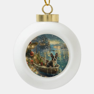 Boston Terrier Weihnachtsfeiertage Keramik Kugel-Ornament