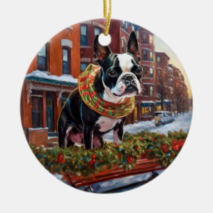 Boston Terrier Weihnachtsfeiertage Keramik Ornament