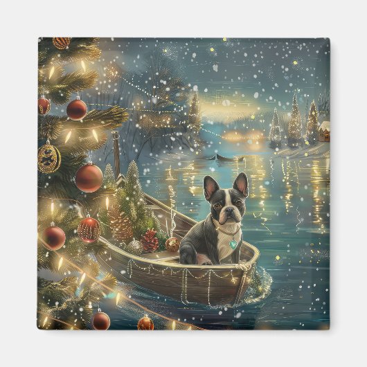 Boston Terrier Weihnachtsfeiertage Magnet (Vorne)