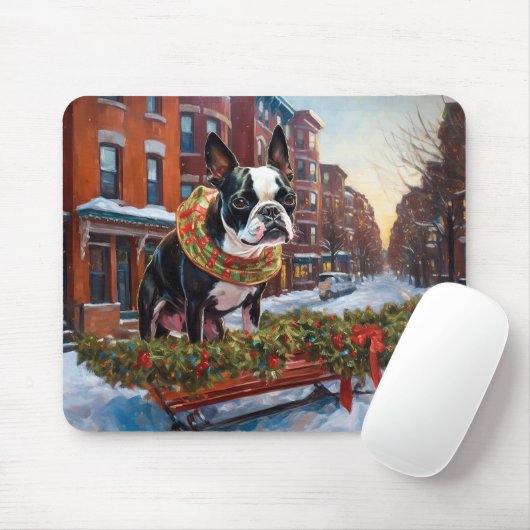 Boston Terrier Weihnachtsfeiertage Mousepad (Mit Mouse)