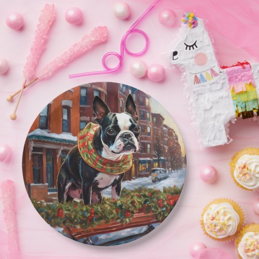 Boston Terrier Weihnachtsfeiertage Pappteller (Party)