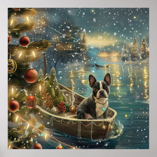 Boston Terrier Weihnachtsfeiertage Poster (Vorne)