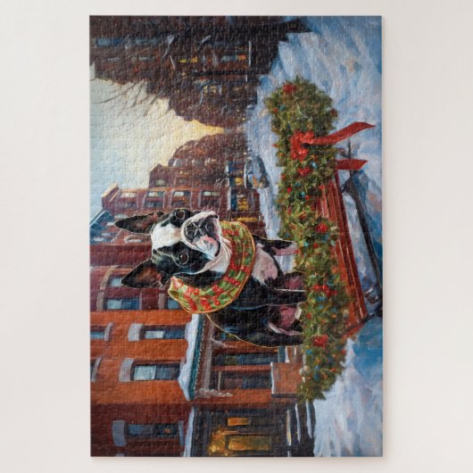 Boston Terrier Weihnachtsfeiertage Puzzle (Vertikal)