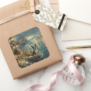 Boston Terrier Weihnachtsfeiertage Quadratischer Aufkleber