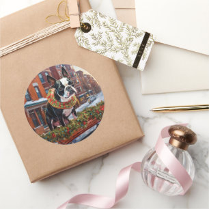 Boston Terrier Weihnachtsfeiertage Runder Aufkleber