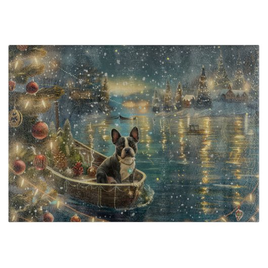 Boston Terrier Weihnachtsfeiertage Schneidebrett (Vorderseite)