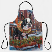 Boston Terrier Weihnachtsfeiertage Schürze (Vorderseite)