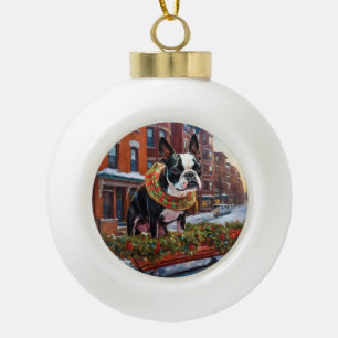 Boston Terrier Weihnachtsfest Saison Keramik Kugel-Ornament