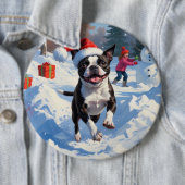 Boston Terrier Weihnachtsfest Schneeszene Button (Beispiel)
