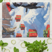 Boston Terrier Weihnachtsfest Schneeszene Geschirrtuch (Gefaltet)