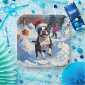Boston Terrier Weihnachtsfest Schneeszene Pappteller (Party)
