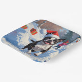 Boston Terrier Weihnachtsfest Schneeszene Pappteller (Gewinkelt)