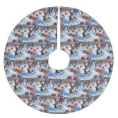 Boston Terrier Weihnachtsfest Schneeszene Polyester Weihnachtsbaumdecke (Vorderseite)