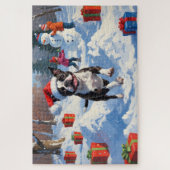 Boston Terrier Weihnachtsfest Schneeszene Puzzle (Vertikal)