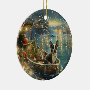 Boston Terrier Weihnachtsfestreise Keramik Ornament