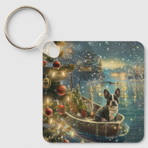 Boston Terrier Weihnachtsfestreise Schlüsselanhänger