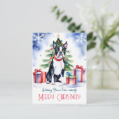 Boston Terrier Weihnachtsgrüße für Hunde Postkarte (Stehend Vorderseite)