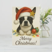 Boston Terrier Weihnachtskarte Einladung (Stehend Vorderseite)